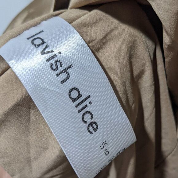 New Lavish Alice | Satin Cowl Neck Gathered Minidress in Bronze - Picture 10 of 14